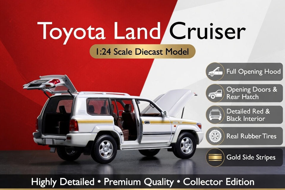 1:24 Toyota Land Cruiser Diecast Model SUV | Detailed Interior | Opening Hood & Doors